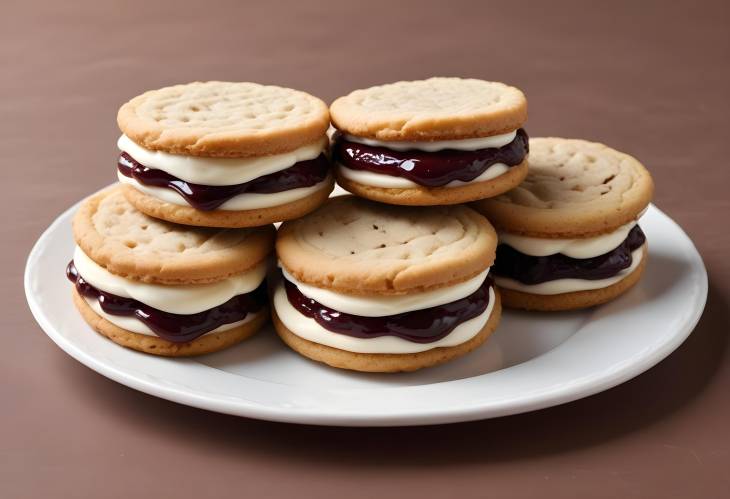 Delightful Cookie Sandwiches with Jam, Chocolate, and Creamy Sweet Fillings