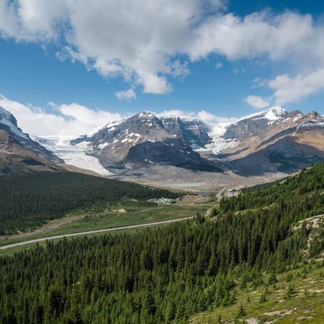 Deserted Snow Covered Road to Athabasca Glacier, Jasper National Park, Alberta