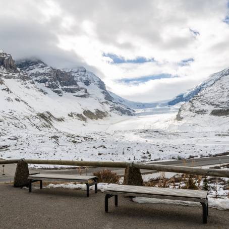 Deserted Winter Road to Athabasca Glacier, Jasper National Park, Alberta, Canada