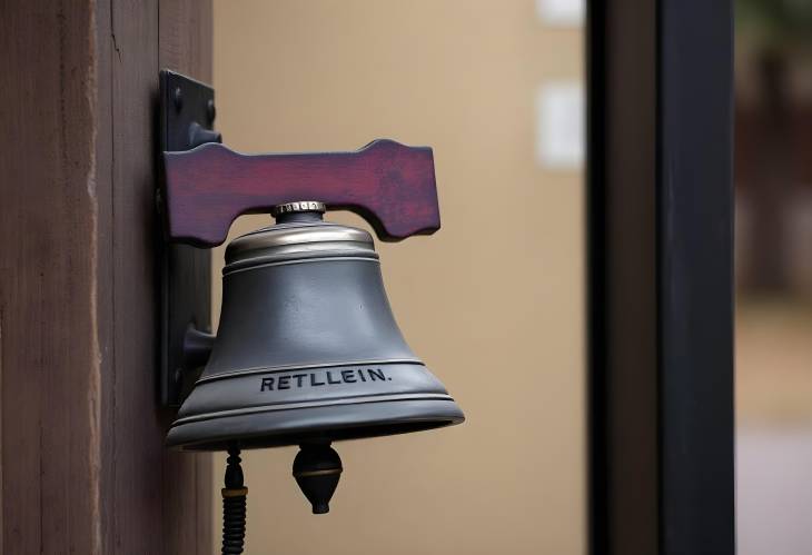 Detailed Call Bell on White Background  Hand Pulling Rope to Ring the Brass Bell