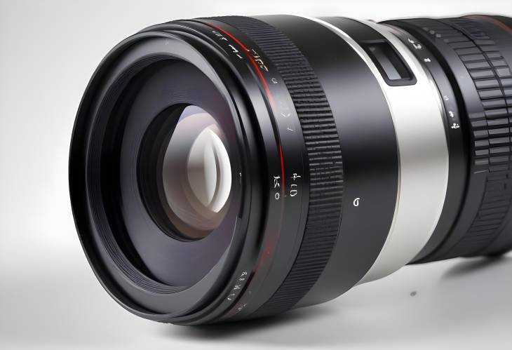 Detailed Close Up of a Digital Camera Lens Isolated on a Plain White Background for Clarity