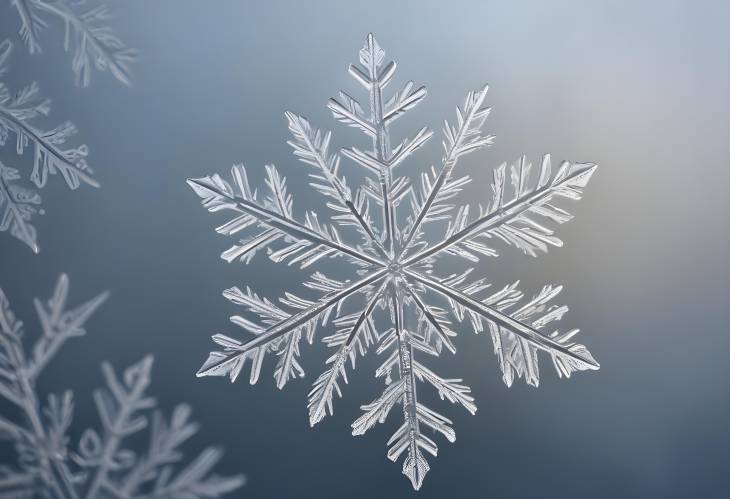 Detailed Close Up of a Frosted Windowpane Snowflake, Revealing Intricate Ice Patterns