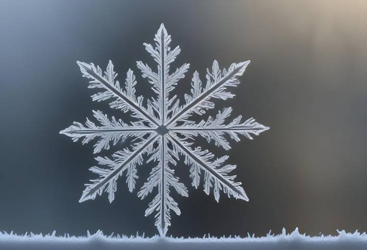 Detailed Close Up of a Snowflake on Frosted Glass, Capturing the Intricate Ice Patterns