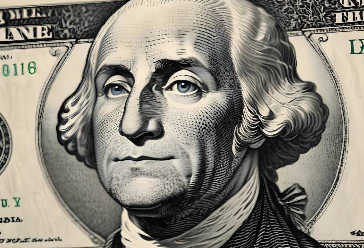 Detailed Close Up of George Washington on One Dollar Bill  Macro US Currency Portrait