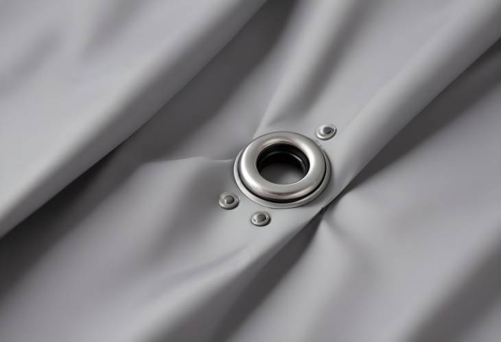 Detailed Close Up of Metal Grommet on Grey Raincoat Fabric