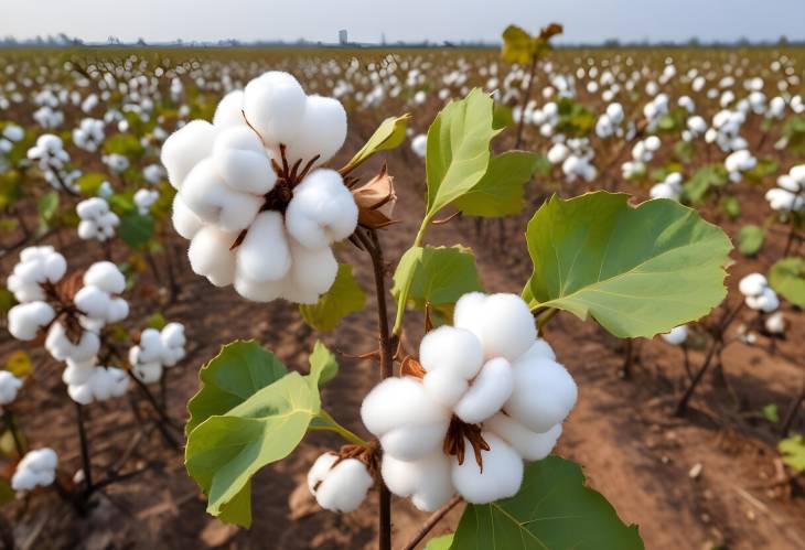 Detailed Close Up of Ripe Cotton Branch in the Cotton Field  Harvest Ready