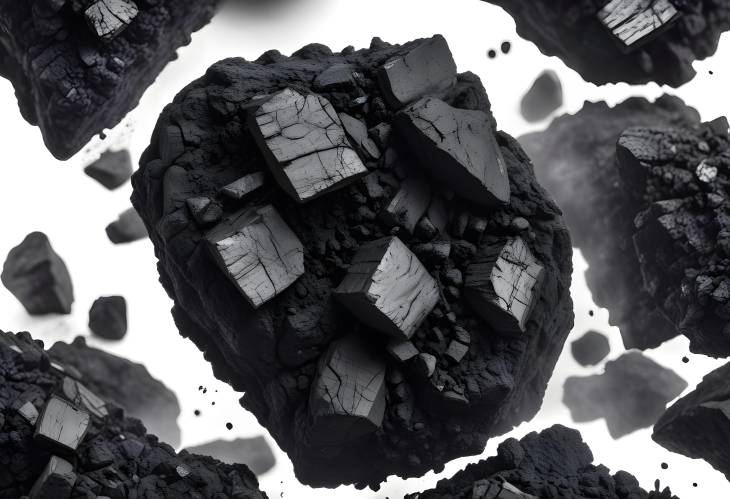 Detailed Close Up of Smoldering Coal Piece Isolated on White Background