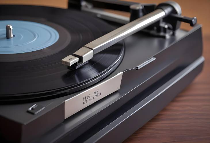 Detailed CloseUp of a Classic Vinyl Record Player, with the Needle Gently Resting on the Grooves