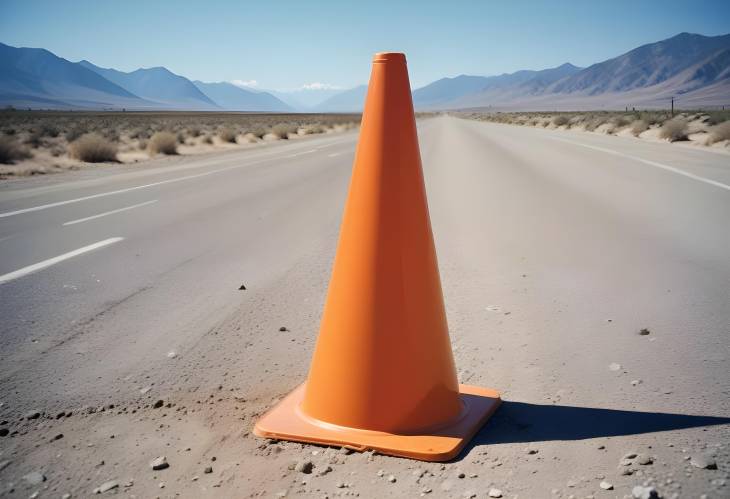 Detailed CloseUp of an Orange Traffic Cone with Open Space on the Road for Custom Text