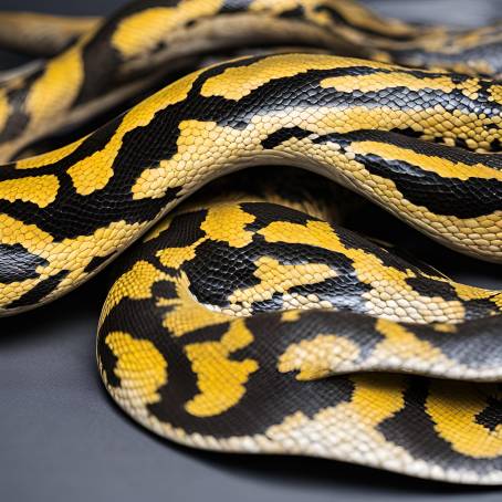 Detailed closeup of reticulated python skin texture and pattern