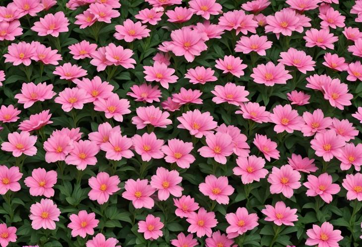 Detailed Cut out of Pink Flowers and Flower Bed Isolated on White Background for Landscaping