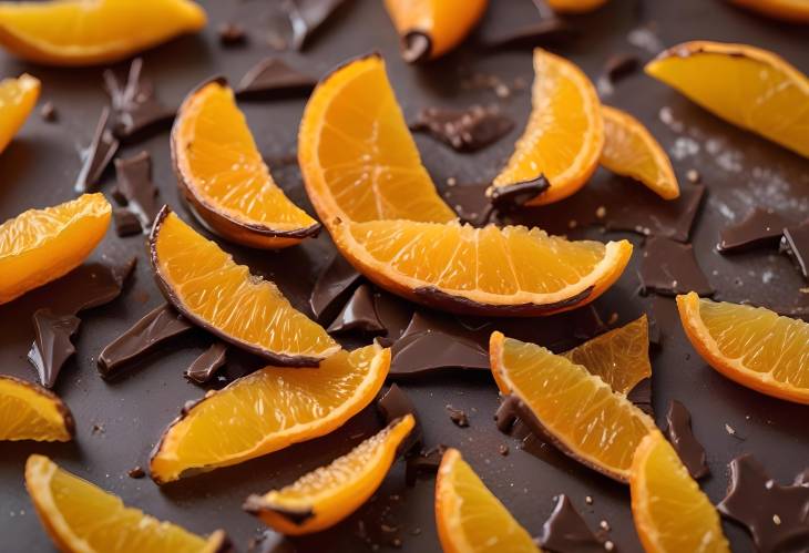 Detailed Macro Image of Homemade Candied Orange Peel with Chocolate