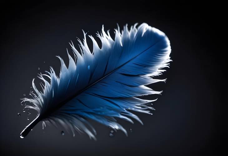 Detailed Macro of Bird Feather with Water Drops on Dark BG