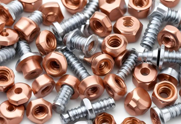 Detailed Macro of Copper and Silver Metal Fasteners