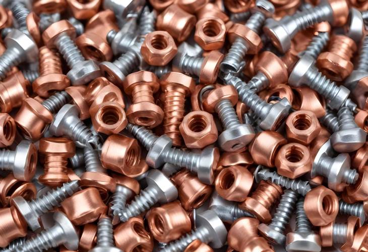 Detailed Macro of Metal Screws, Nuts, and Rivets