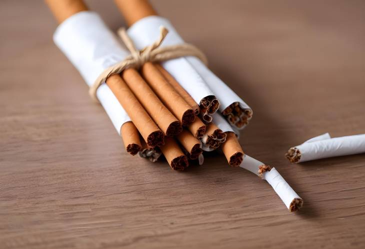 Detailed Macro View of Tied Cigarette on Table Close Up of Smoking Product and Its Design