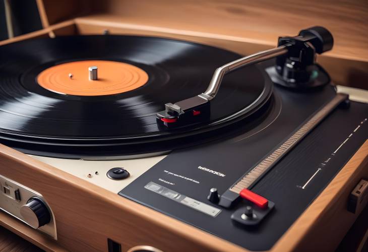 Detailed Retro Vinyl Record Player with Needle and Control Buttons, Vintage Aesthetic