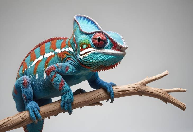 Detailed Shot of a Panther Chameleon Consuming a Migratory Locust on White Background