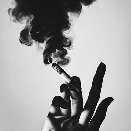 Detailed View of Smoking Cigarette Against Black Background