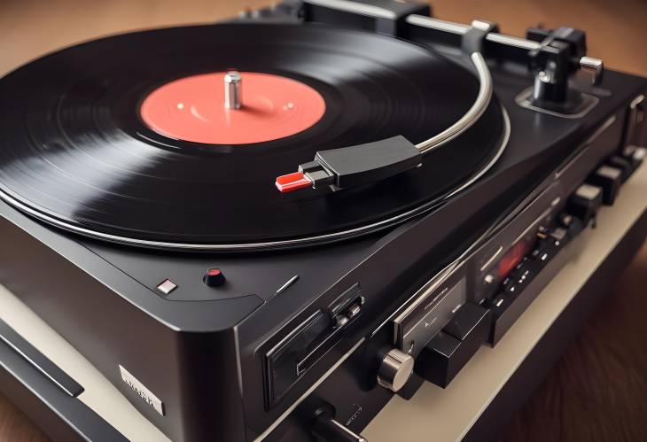 Detailed Vintage Record Player with Needle and Control Panel, Retro Turntable Design