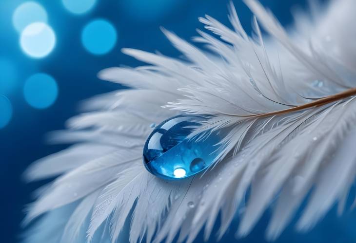 Dew Drop on Fluffy Feather Close Up Macro with Sparkling Bokeh