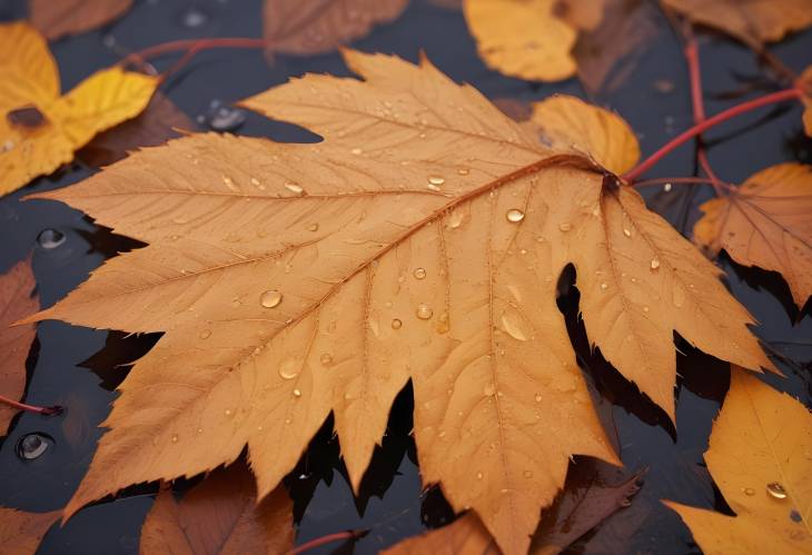 Dew Kissed Brown Leaf Autumn Close Up in New Hampshire, New England, USA