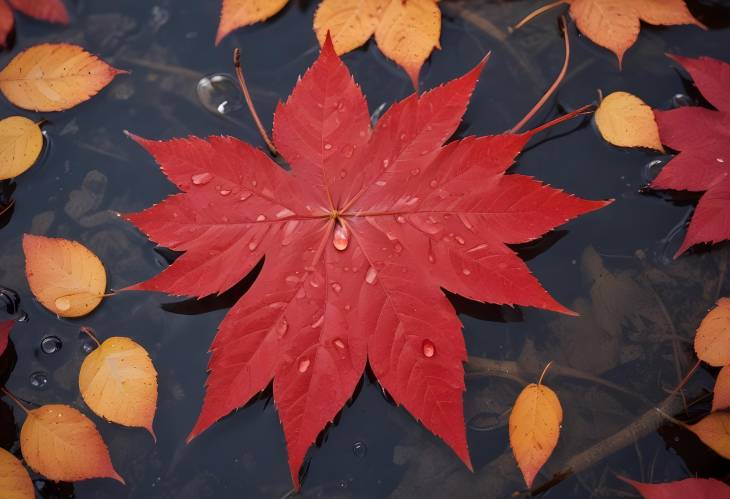 Dew on Red Autumn Leaf A New Hampshire Close Up in Fall