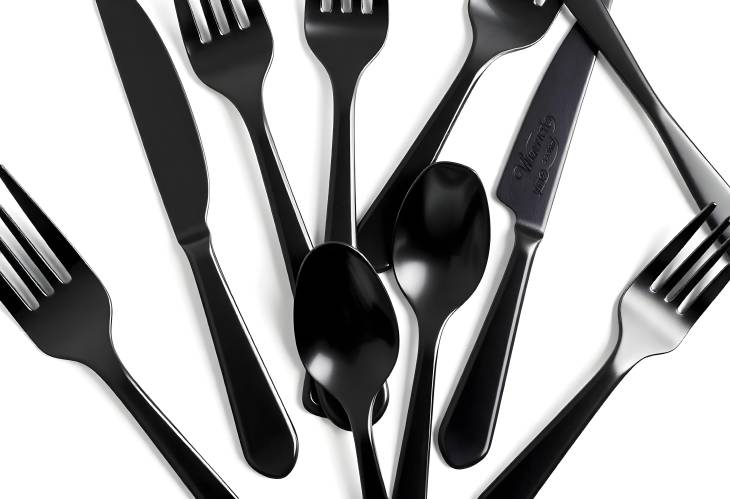 Disposable Plastic Cutlery on White Background Forks, Knives, Spoons