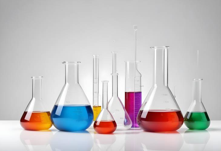 Diverse Laboratory Glassware and Chemicals Isolated on White