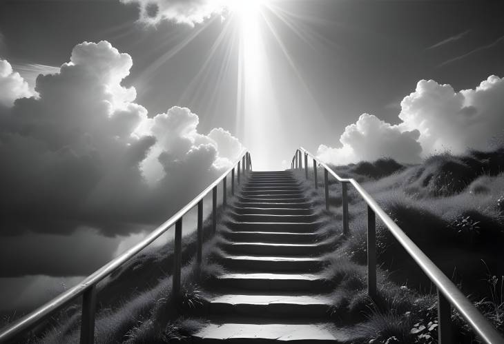 Divine Stairway Steps Leading to Heaven with Sun and Clouds