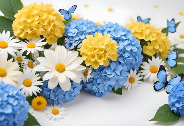 Dreamy Floral Card Hydrangeas and Daisies with a Butterfly Bokeh Effect