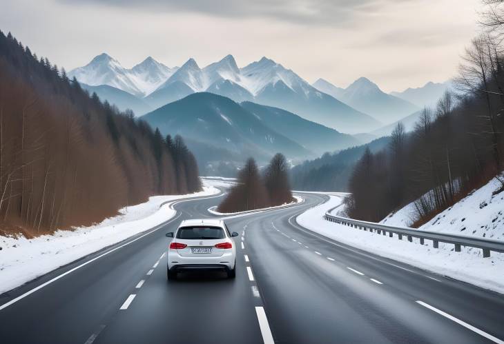 Driving a White Car Through Snowy Bavarian Mountains on Winter Road  Scenic Europe