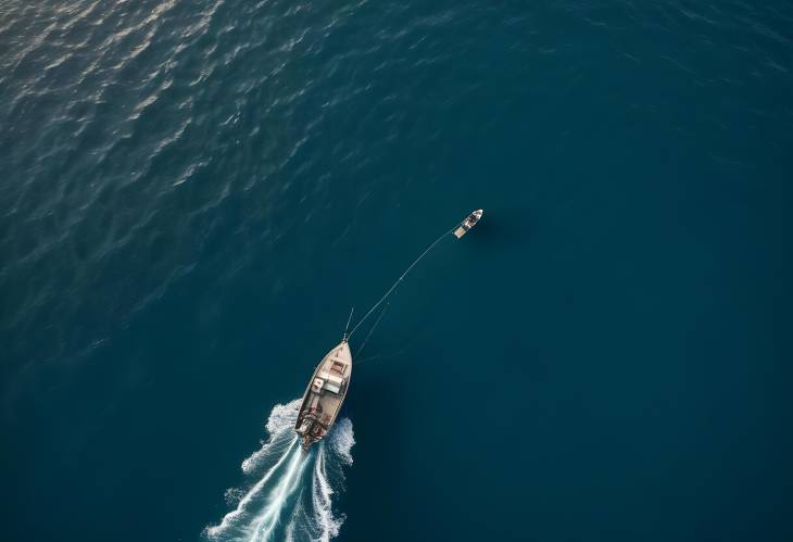 Drone Capture of Fisherman on Vintage Boat in Vibrant Coral Sea