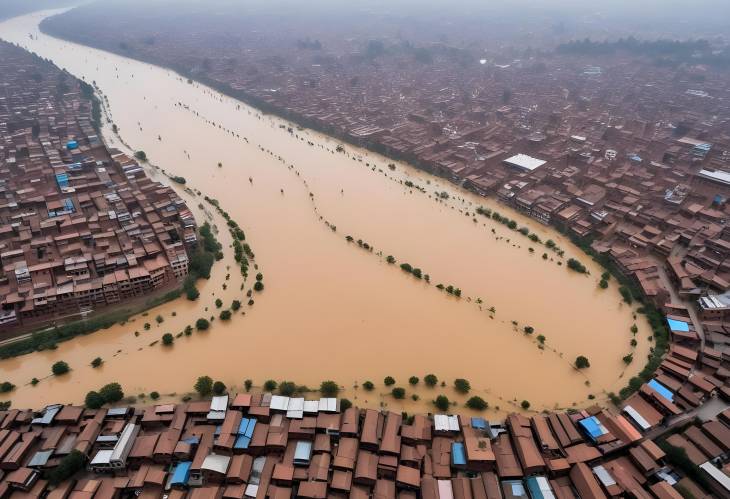 Drone View of Flooded River in Kathmandu, Nepal  Monsoon Impact