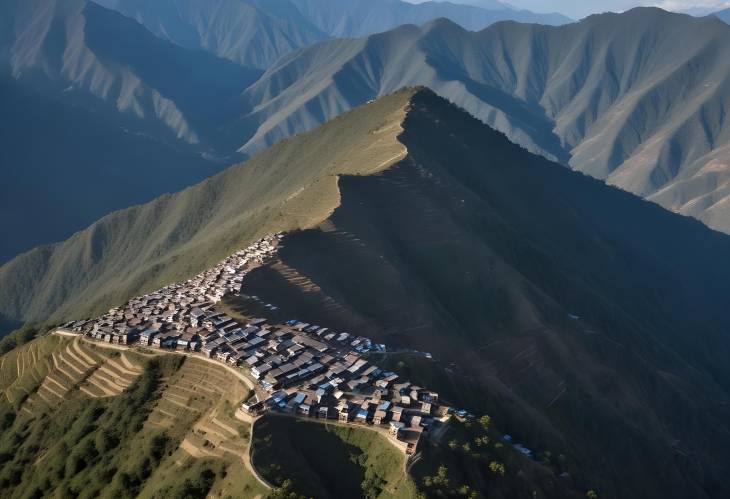 Drone View of Phidim Hill Station Panoramic Landscape in Panchthar, Nepal