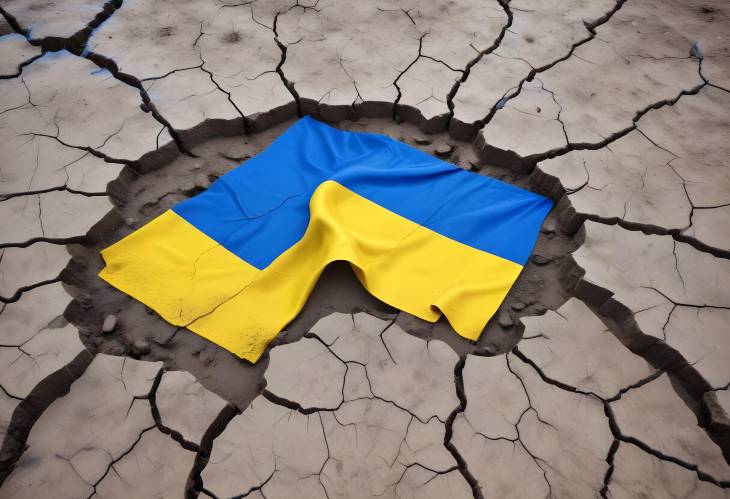 Dry Mud with Ukraine Flag Blue and Yellow Colors on Cracked Ground