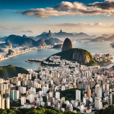 Dynamic Aerial View of Rio de Janeiro Skyline with Coastal Landscapes and Urban Features