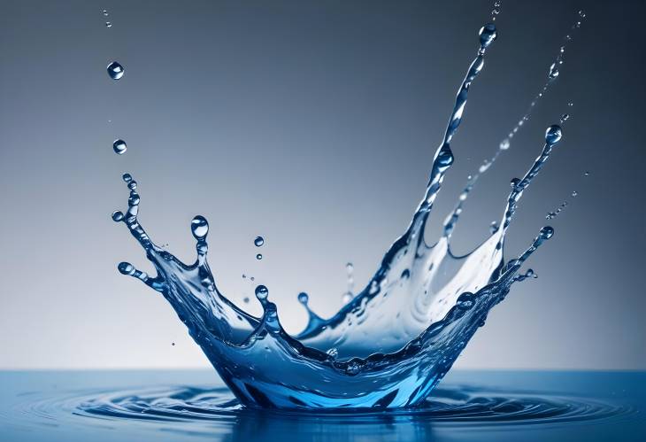 Dynamic Blue Water Drop Splash Featuring Round Drops and Abstract Water Patterns