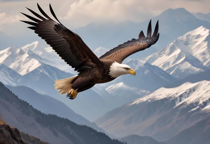 Eagle in Flight Mountains and Prey Below