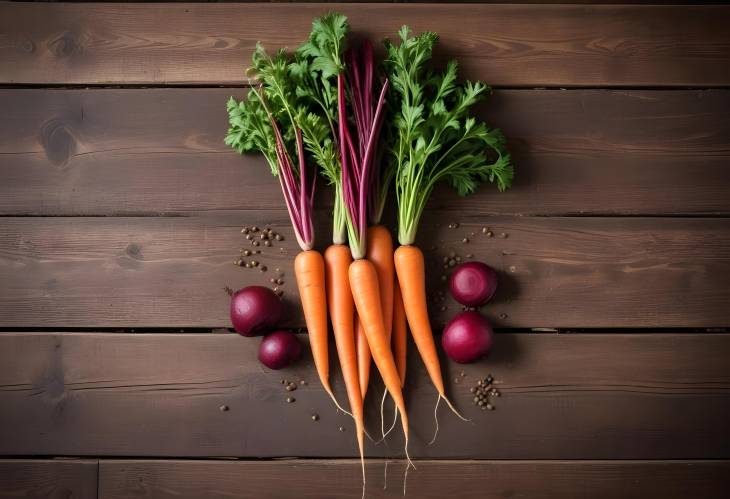 Earthy Carrots, Beets, and Lentils on a Vintage Wooden Table A Root Vegetable Feast