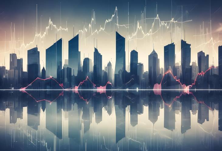 Economic instability represented by declining graphs over modern urban cityscape