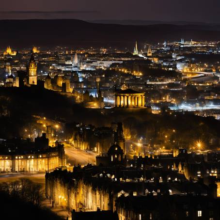 Edinburgh at Night from Calton Hill  City Lights and Historical Landmark Panorama