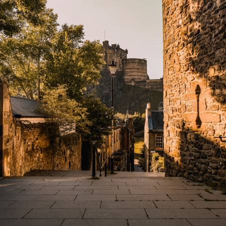 Edinburgh Castle Under Crescent Moon Night Scene