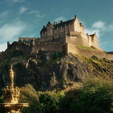 Edinburgh Castle Under Moonlight Crescent Night