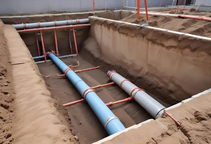 Efficient Heating Pipe Installation in Trench Enhancing Underground Storm and Water Systems at Cons