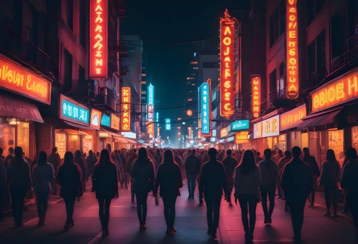 Electrifying Urban Nightlife with Neon Signs, Busy Streets, and a Thriving City Atmosphere