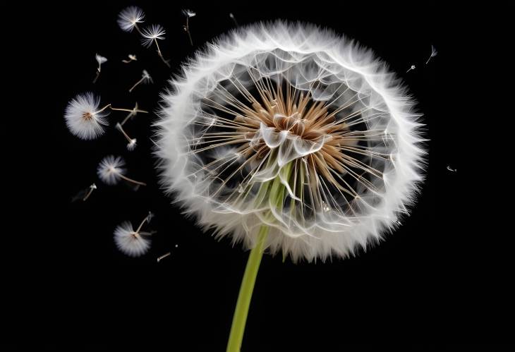 Elegance in Simplicity White Dandelion Seeds on Black Background