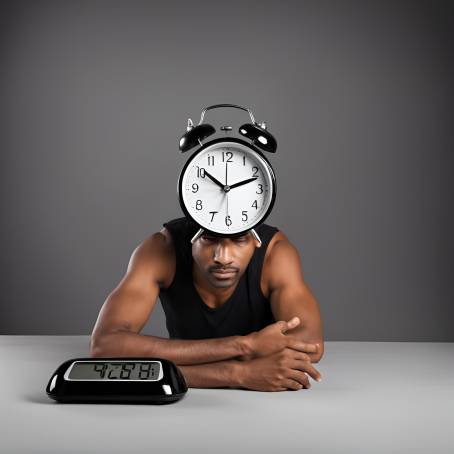 Elegant Black Alarm Clock and Mans Hand  Close Up of Modern Timepiece in Action