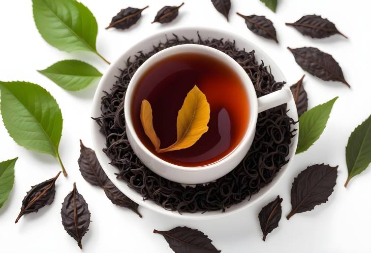 Elegant Black Tea with Leaf  Isolated on White for Refined Beverage Presentation