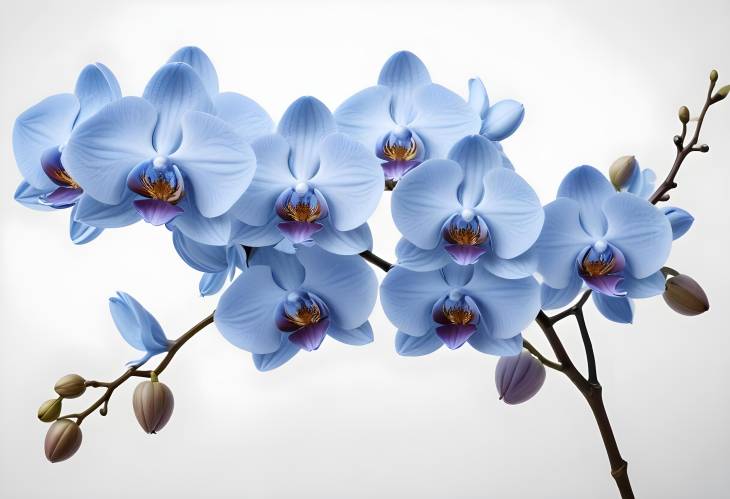 Elegant Blue Orchid Branch Isolated on White Background